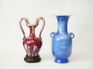 A Chinese Flambé-Glazed Vase and A Blue Glazed Vase