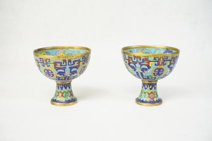 Pair of Chinese Cloisonne Stem Cups, 18th Century-19th Century