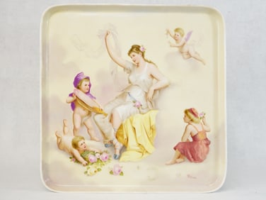 Royal Vienna Hand-Painted Square Porcelain Tray,19th Century