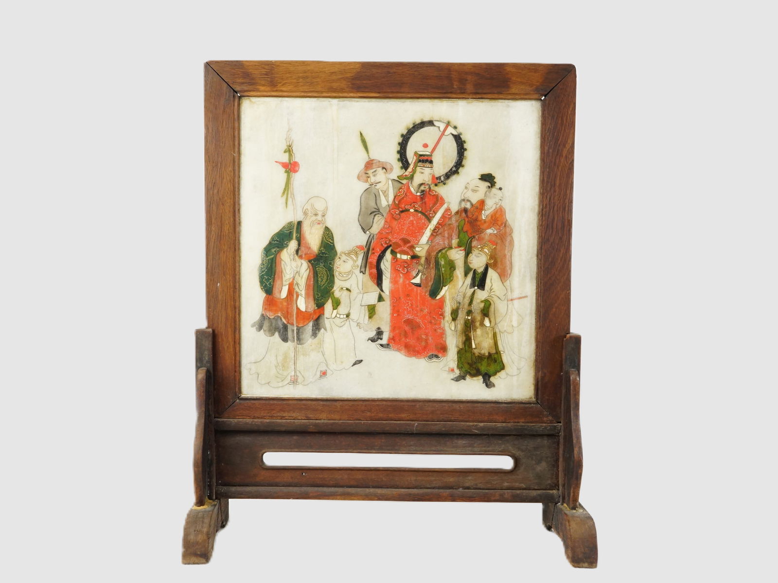 Chinese Painted Stone Plaque Table Screen,19th Century (1 of 9)