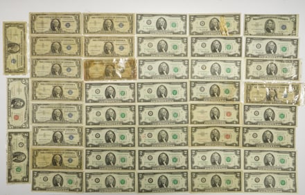 A Collection of Various Old U.S.Currency Notes,Including $1, $2, and $5 Bills,Face Value$80