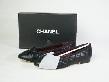 Chanel Black Quilted Cap toe Ballet Flats
