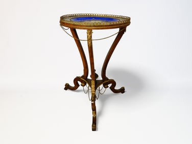 Napoleon III Coffee Table In Exotic Woods With Sevres Porcelain top (Damage)