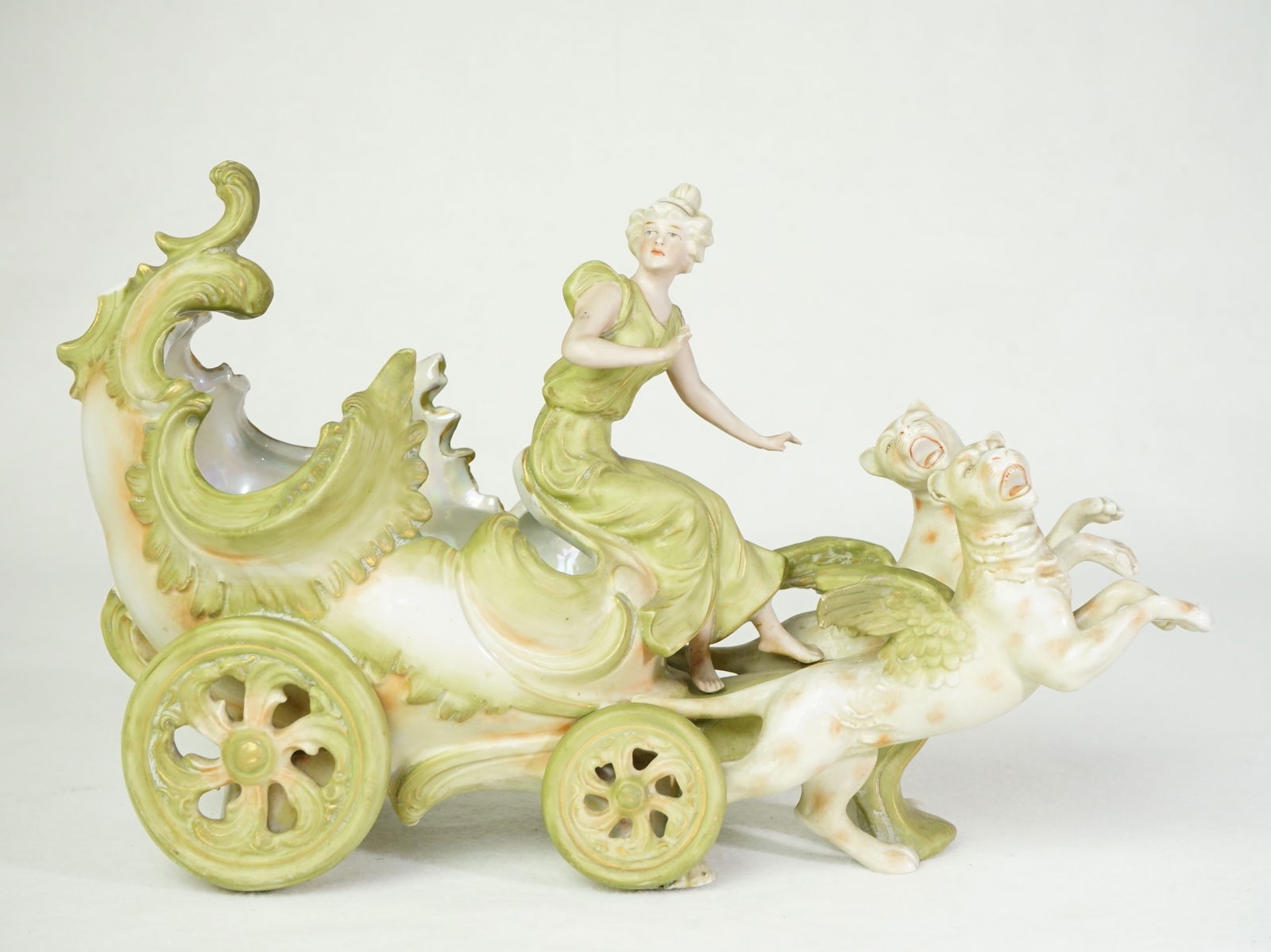 German Bisque Chariot Lady Woman Griffins Figurine (1 of 9)