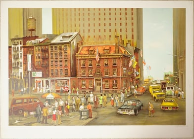 The Stock Exchange Bi-Centennial: Broad and Wall Streets By The Artist Hedy, Lithograph Print