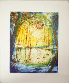 "The Quarry Pool" By Florida Artist Joan Purcell,Colored Etching