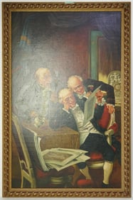 M. Fantanga: Three Figures Reading, Oil on Canvas Signed