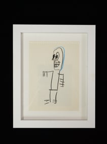 Attributed to Jean-Michel Basquiat - Portrait of Urbano Quinto - Blue and Black CharCOAldrawing on