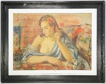 Contardo Barbieri, Italian (1900-1966) Painting 'Portrait of A Semi Nude'