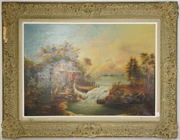 Oil on Canvas of House on River Scene