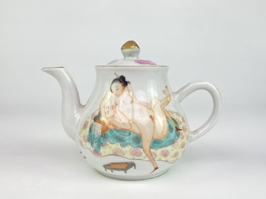 Chinese Famille Rose 'Erotic Pattern' Covered Teapot