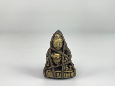 Tibetan Bronze Buddha Wrapped In Leather