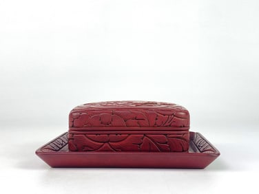 Cinnabar Red Lacquer Trinket Box With Tray