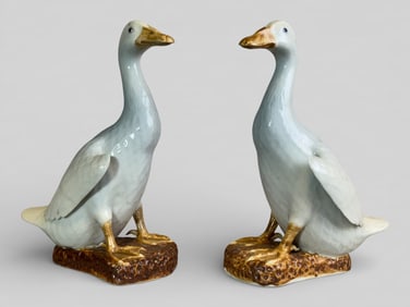 Pair of Chinese Export White Glazed Porcelain Ducks