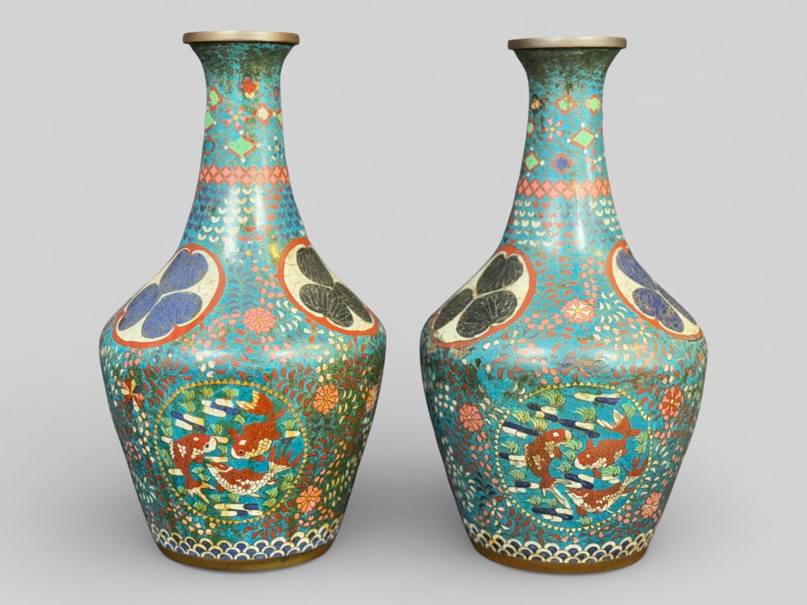 Tokugawa Clan Pair of Japanese Cloisonne Enamel Vases (1 of 11)