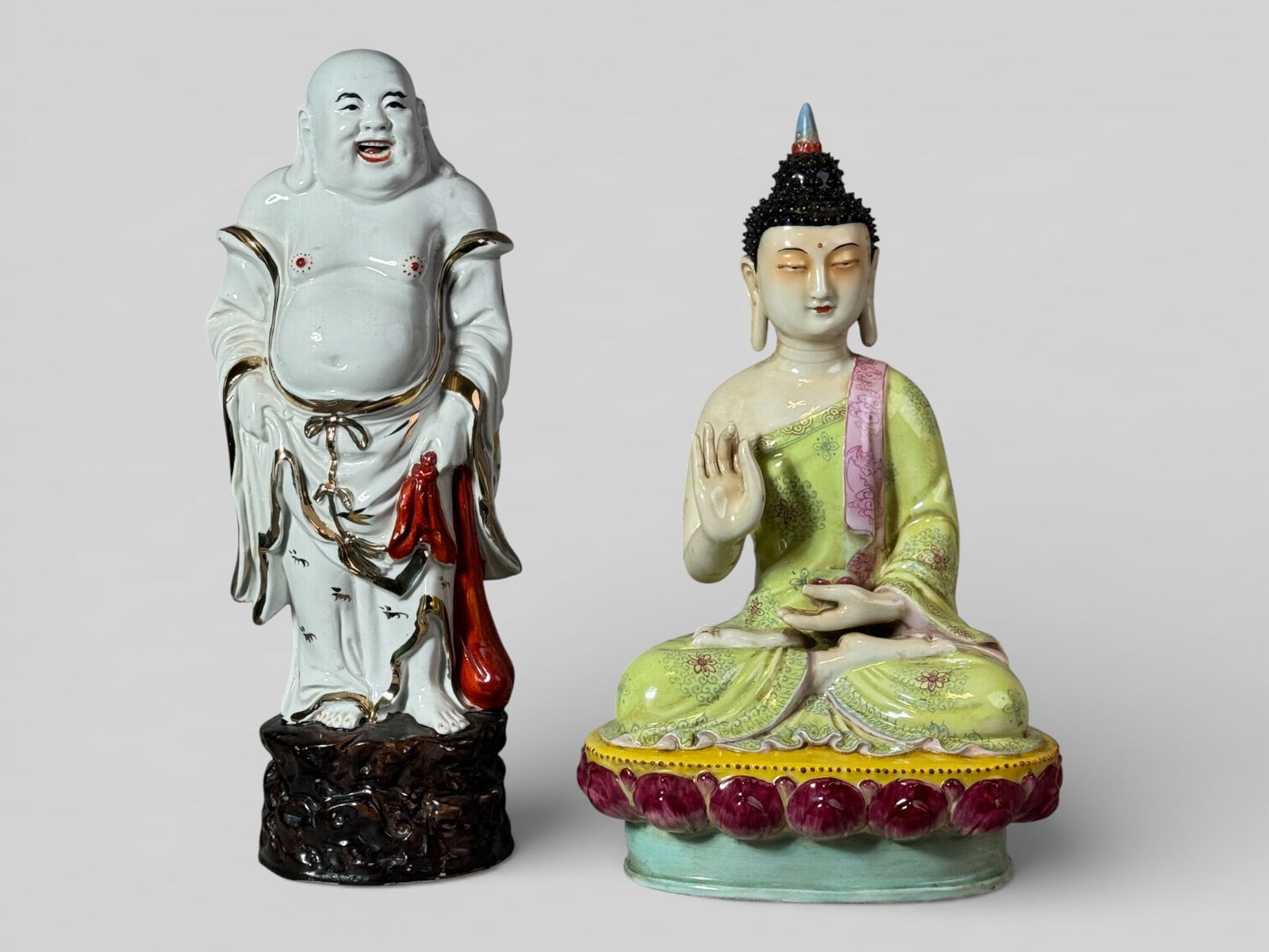 Lot of 2 Chinese Famille Rose Porcelain Buddhas (1 of 13)
