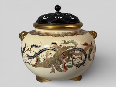 Japanese Goshu Blue Satsuma Porcelain Censer ,Meiji Period