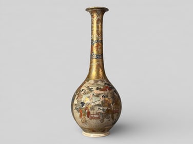 Japanese Long Neck Satsuma Vase,Meiji Period