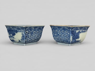 Pair of Chinese Blue and White Porcelain Square Bowls