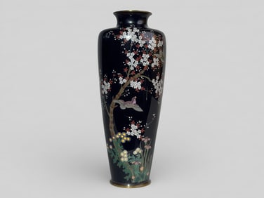 Japanese Golden Age Meiji Cloisonne Vase With Pigeon Scene,Circa 1910