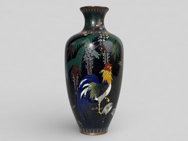 Japanese Cloisonne of Rooster Scene,Meiji Period