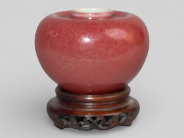 Chinese Red Glazed Scholar Vase on Hardwood Stand