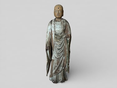 Early Japanese Carved Wood Standing Lohan,14th/15th Century(Muromachi Period)