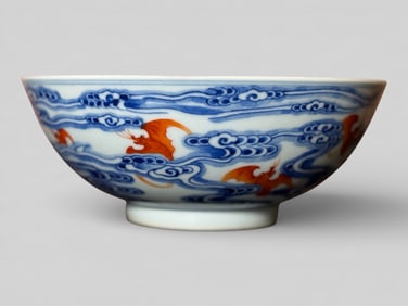 Chinese Underglaze-Blue and Iron-Red 'Bats' Bowl With Mark