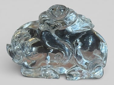 Chinese Carved Rock Crystal Boy on Ox