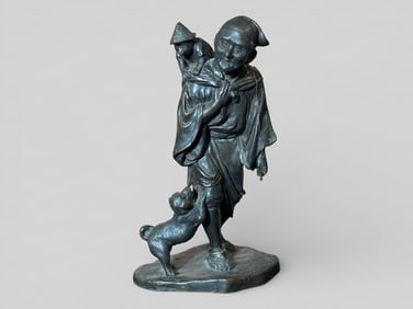 Japanese Bronze Okimono Monkey Trainer With Mark,Meiji Period