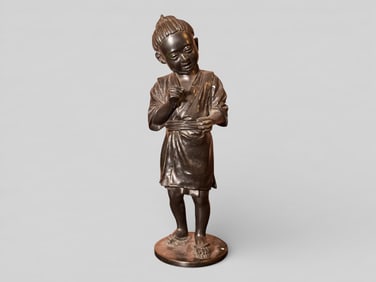 Japanese Bronze Sculpture of A Boy With Mark ,Meiji Period