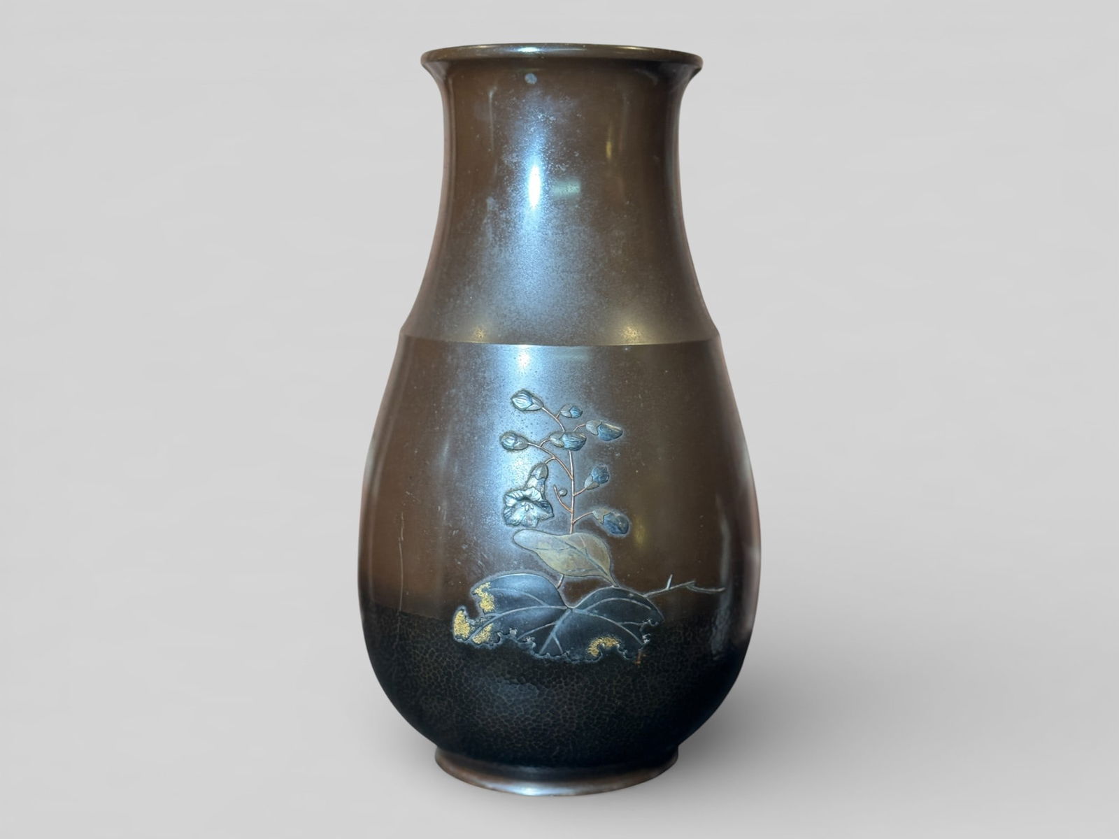 Japanese Mixed Metal Bronze Vase of Floral Motif,Meiji Period (1 of 10)