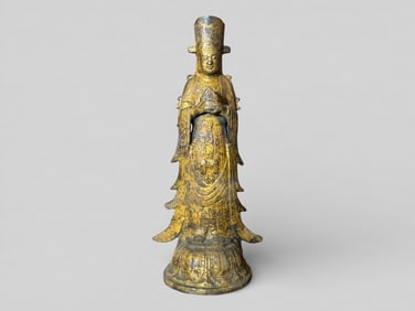 Japanese Bronze Standing Buddha With Gold Lacquer