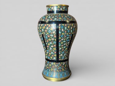 Chinese Cloisonne Vase With Black Floral Motif