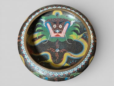Chinese Cloisonne Brush Washer of Dragon Motif