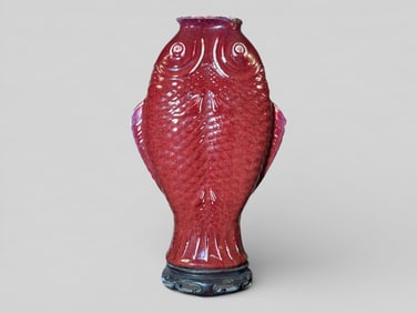 Chinese Oxblood Flambe Porcelain Double Fish Vase, 18th Century