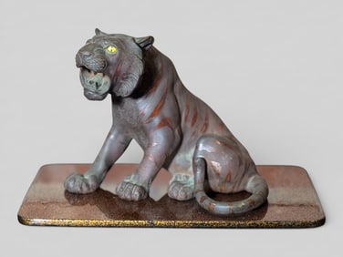 Japanese Bronze Tiger on Lacquer Stand,Meiji Period