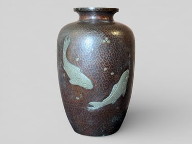 Japanese Bronze Vase With Koi