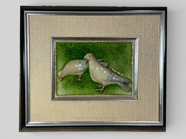 Japanese Porcelain Tile of Pair of Pigeons