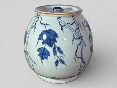 Japanese Blue and White Arita Porcelain Covered Teajar