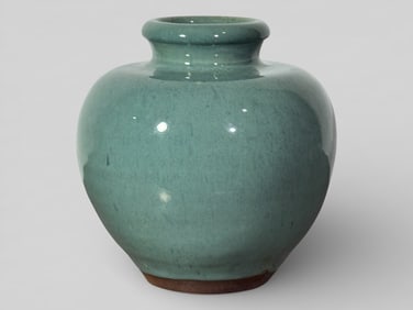 Japanese Porcelain Jar With Blue Flambe Glaze