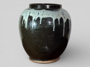Large Japanese Pottery Vase With Dripped Glaze