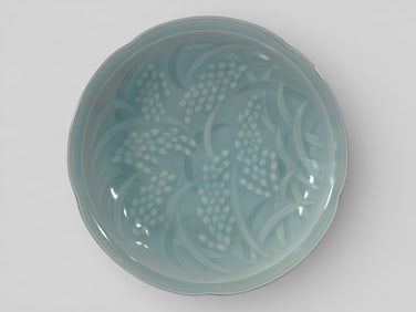 Japanese Studio Porcelain Celadon Charger With Wheat Motif