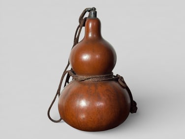 Antique Japanese Sake Gourd With Silver Mounting