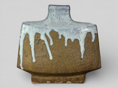 Japanese Studio Pottery Flask Vase With Drip Glaze