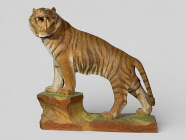 Japanese Signed Carved Wood Tiger