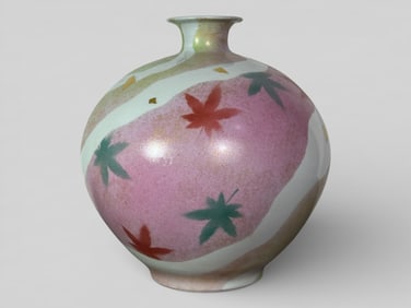 Japanese Studio Porcelain Vase With Maple Leaf