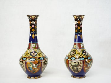 Pair of Japanese Cloisonne Enamel Vases,Meiji Period