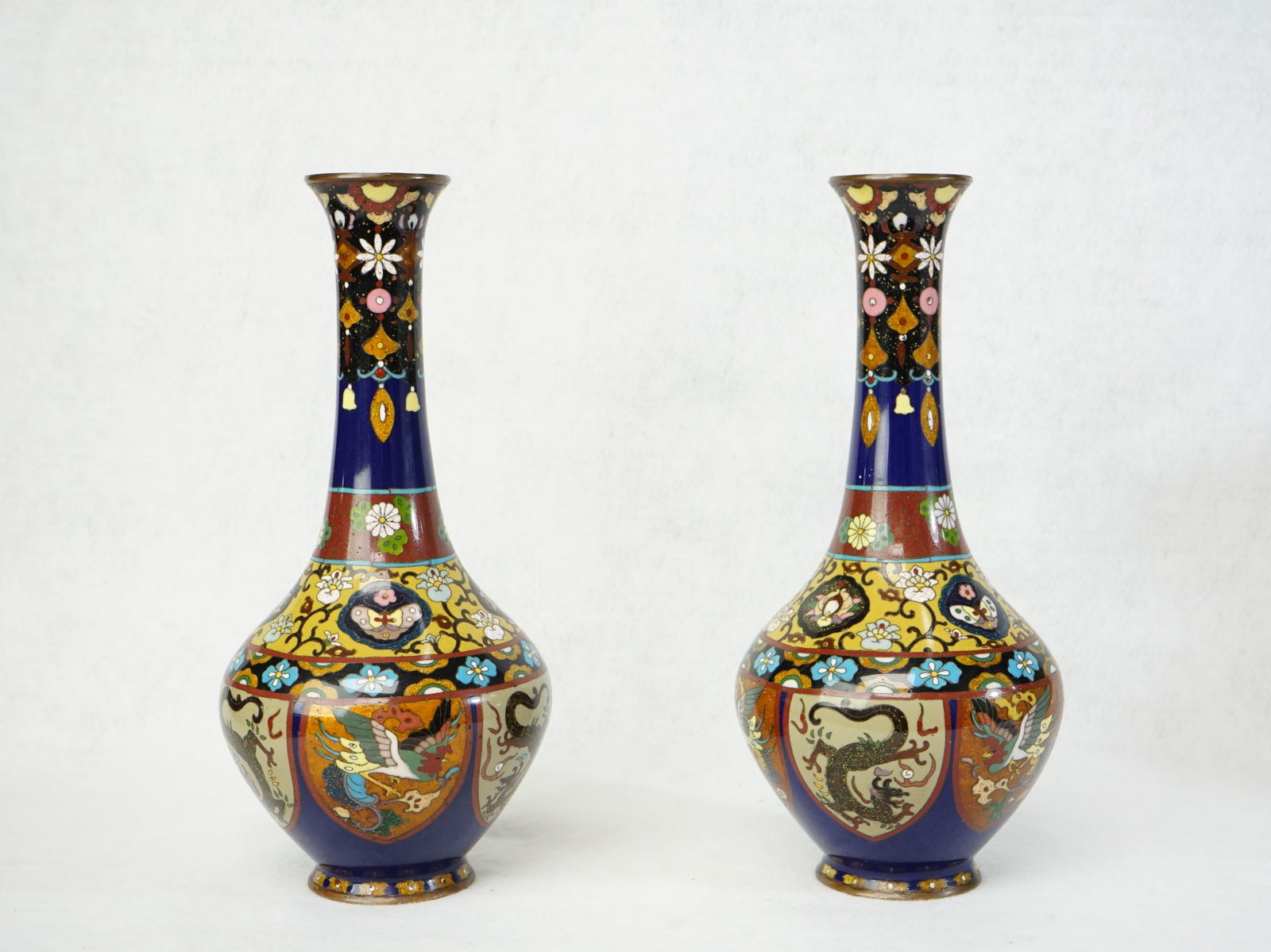 Pair of Japanese Cloisonne Enamel Vases,Meiji Period (1 of 6)