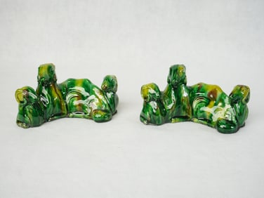 Pair of Chinese Sancai Galzed Figures of 3 Rams,19th Century